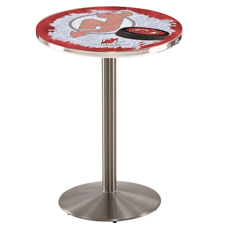 Holland Bar Stool Co 36" Stainless Steel New Jersey Devils Pub Table, 36" dia. Top L214S3636NJDevl-D2